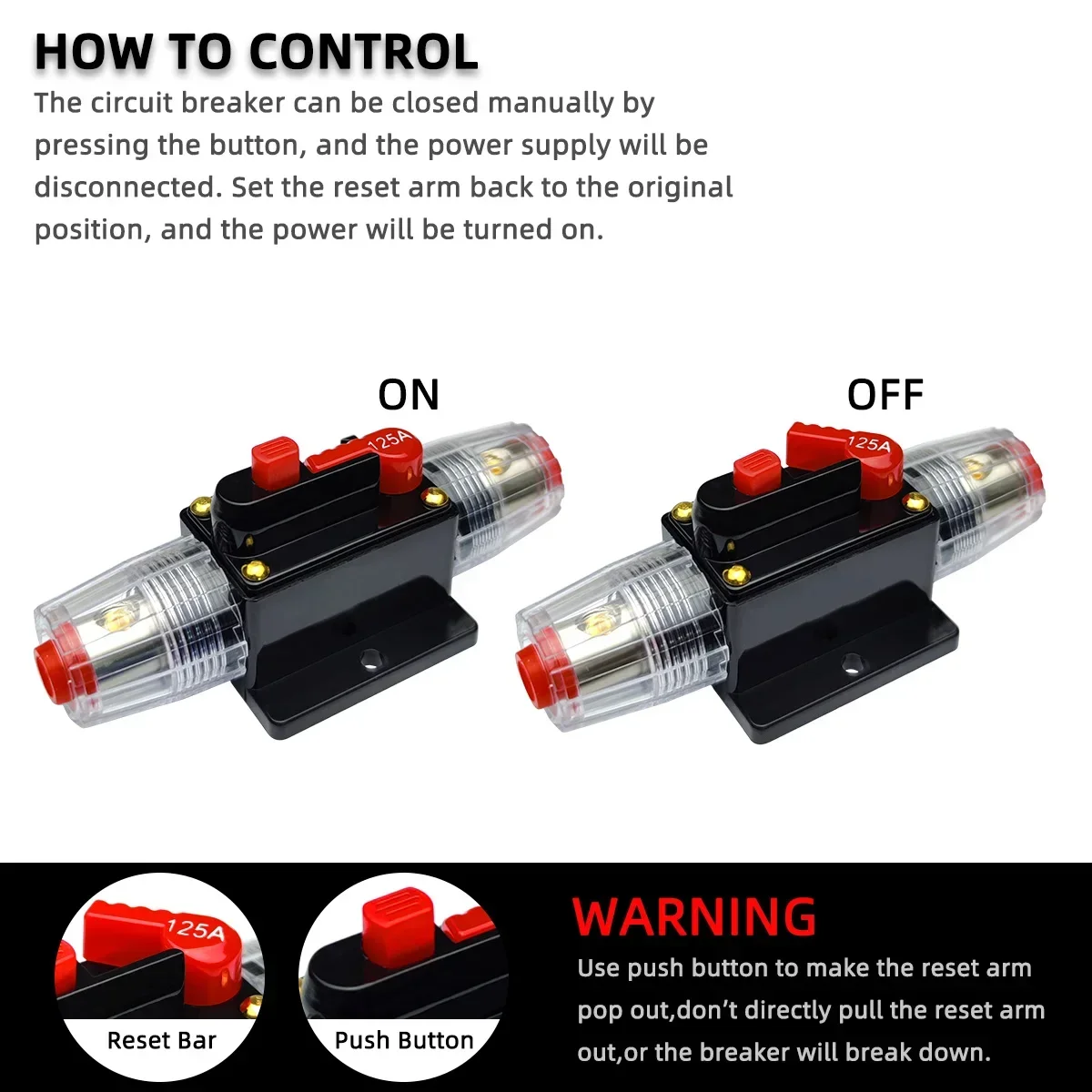 20A to 150A 12V-48V Circuit Breaker Power Protect Fuse Trolling with Manual Reset Waterproof Car Boat Manual 20A 30A 40A 50A 60A - Image 4