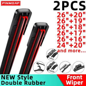 PINMOAP 2PCS Dual Rubber Strip Wiper Blade For Car Front Windshield Wiper Blade J Hook 19mm16mm Interface Silent Wiper Blade