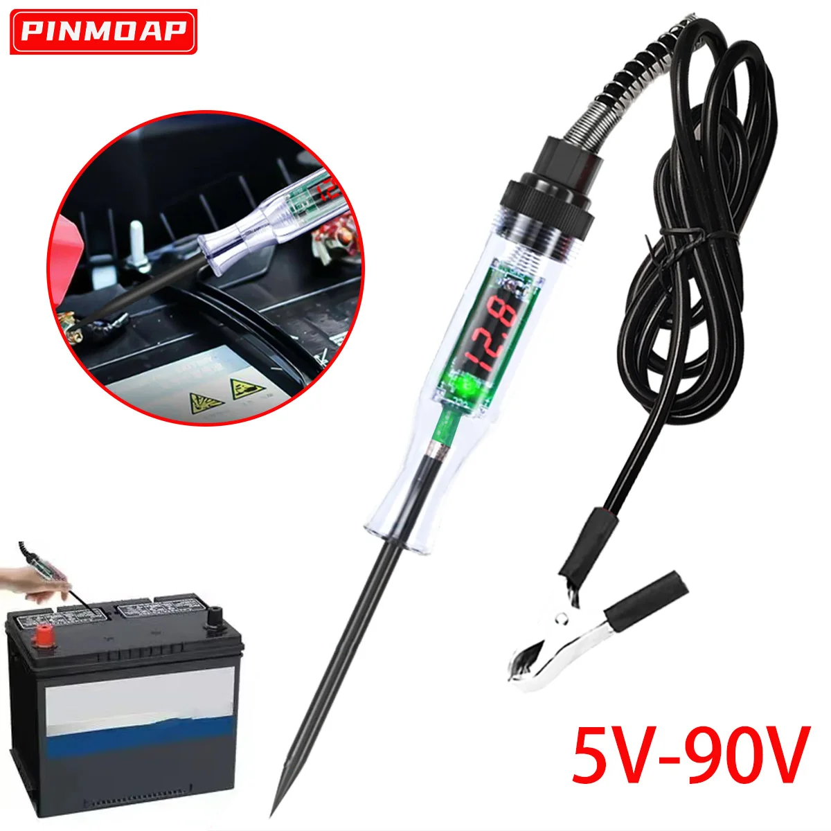 6V-24V 5V-90V Automotive Voltage Circuit Tester Test Pen Automotive Diagnostic Probe Led Digital Display Measurement Pen Tool