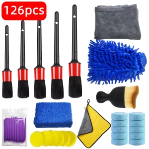 126 Pieces of Car Detail Cleaning Kit, Car Ventilation Sponge Towel Edge Cleaning, Dirt and Dust Polishing and Cleaning Tools