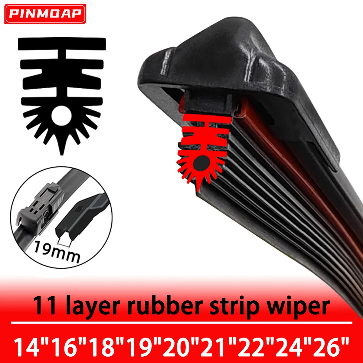 11 Layer Rubber Strip Wiper Blades For Car Front Windshield Wipers 14"16"17"18"19"20"21"22"24"26" Suitable For 19mm Interface