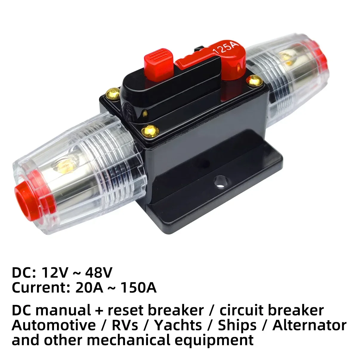 20A to 150A 12V-48V Circuit Breaker Power Protect Fuse Trolling with Manual Reset Waterproof Car Boat Manual 20A 30A 40A 50A 60A - Image 2