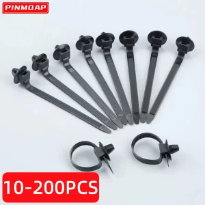 PINMOAP Automotive Push Wire Harness Tie Black Nylon Zip Tie Multi Purpose Self-Locking Zip Ties Used For Indoor Wire Bundling