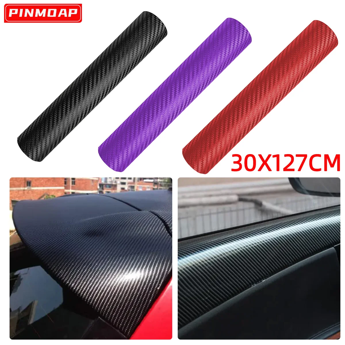 PINMOAP 3D Waterproof Carbon Fiber Car Sticker Self-Adhesive Car Film Interior Center Console Body Roof Color Changing Film
