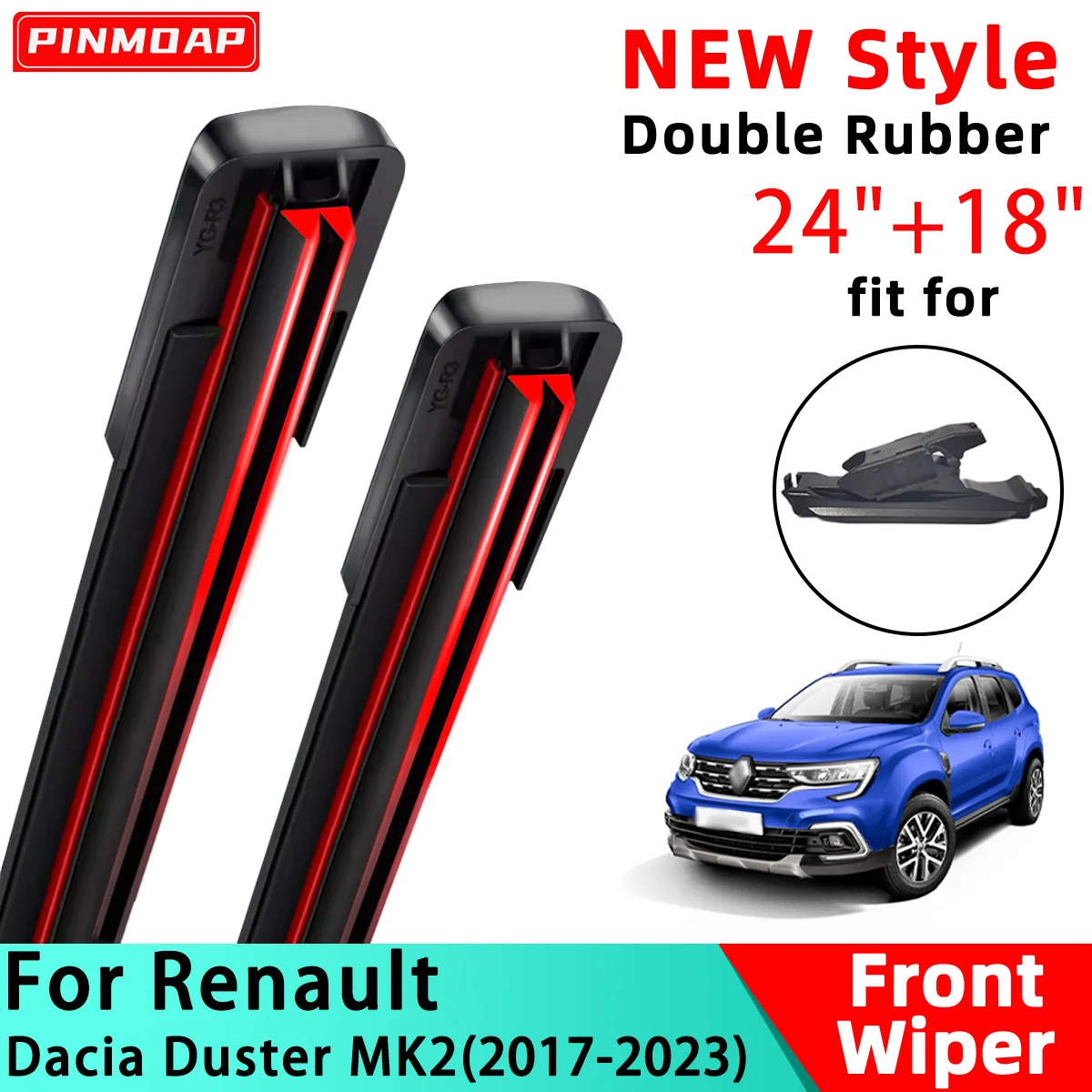 2PCS Wiper Blades Suitable For Renault Dacia Duster MK2 2017-2023 24"+18" Front Windshield Wiper Blades 2018 2019 2020 2021 2022